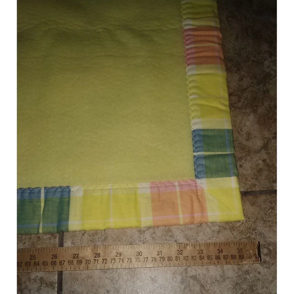 Quiltex Vintage Yellow Acrylic Baby Blanket Plaid Trim 36x49” (Bonus Dog Flawed)